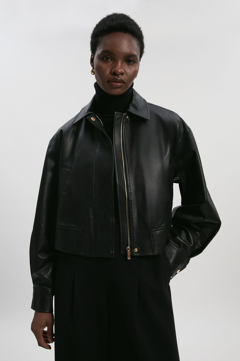 Faux Leather Tailored Bomber Jacket 1