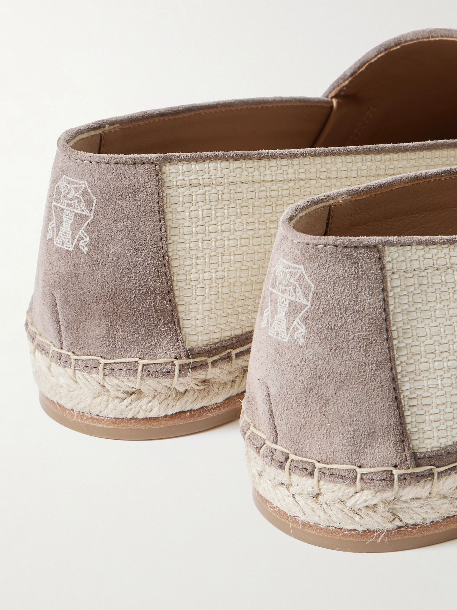 Suede-Trimmed Raffia Espadrilles Neutral - 5