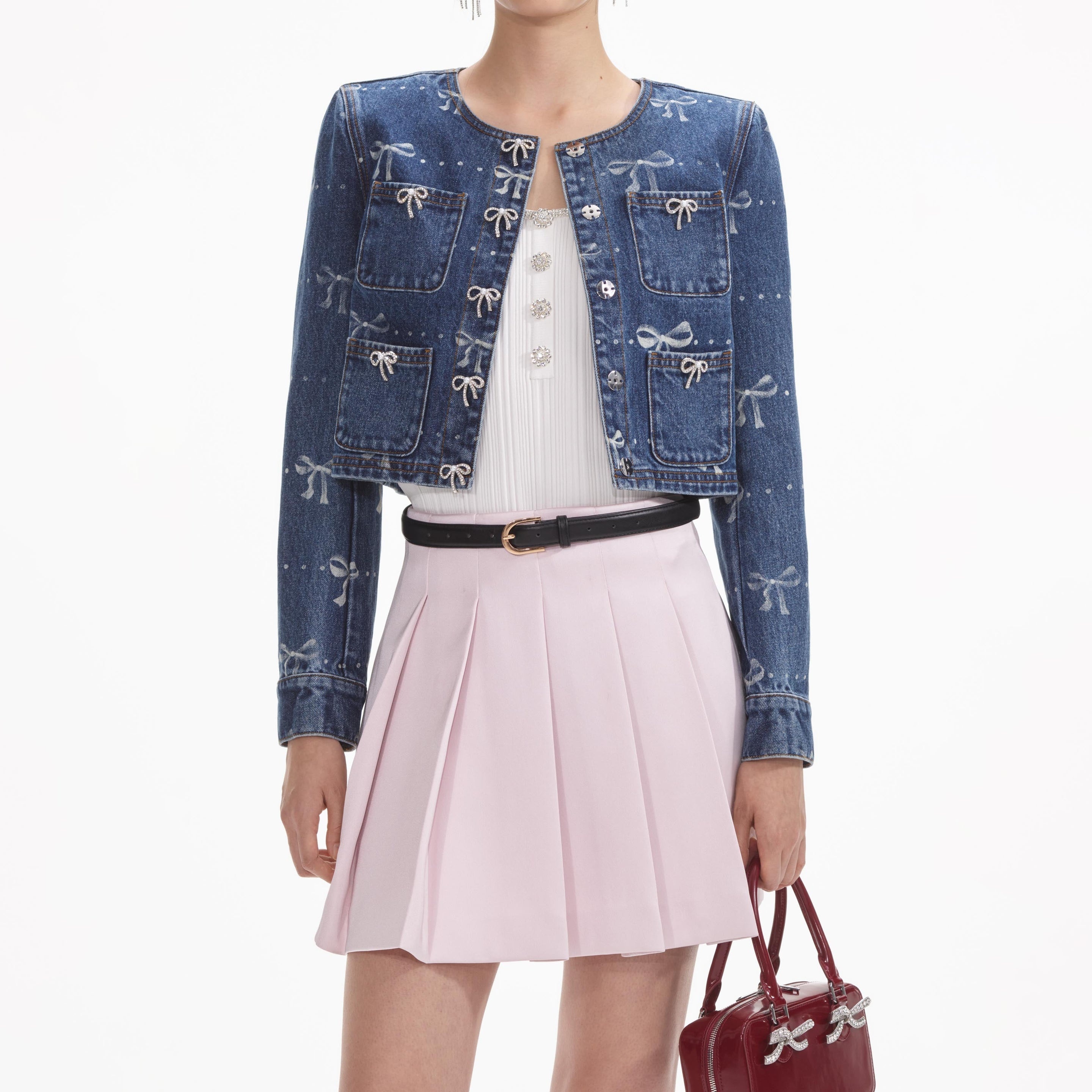 Bow Print Denim Jacket - 4