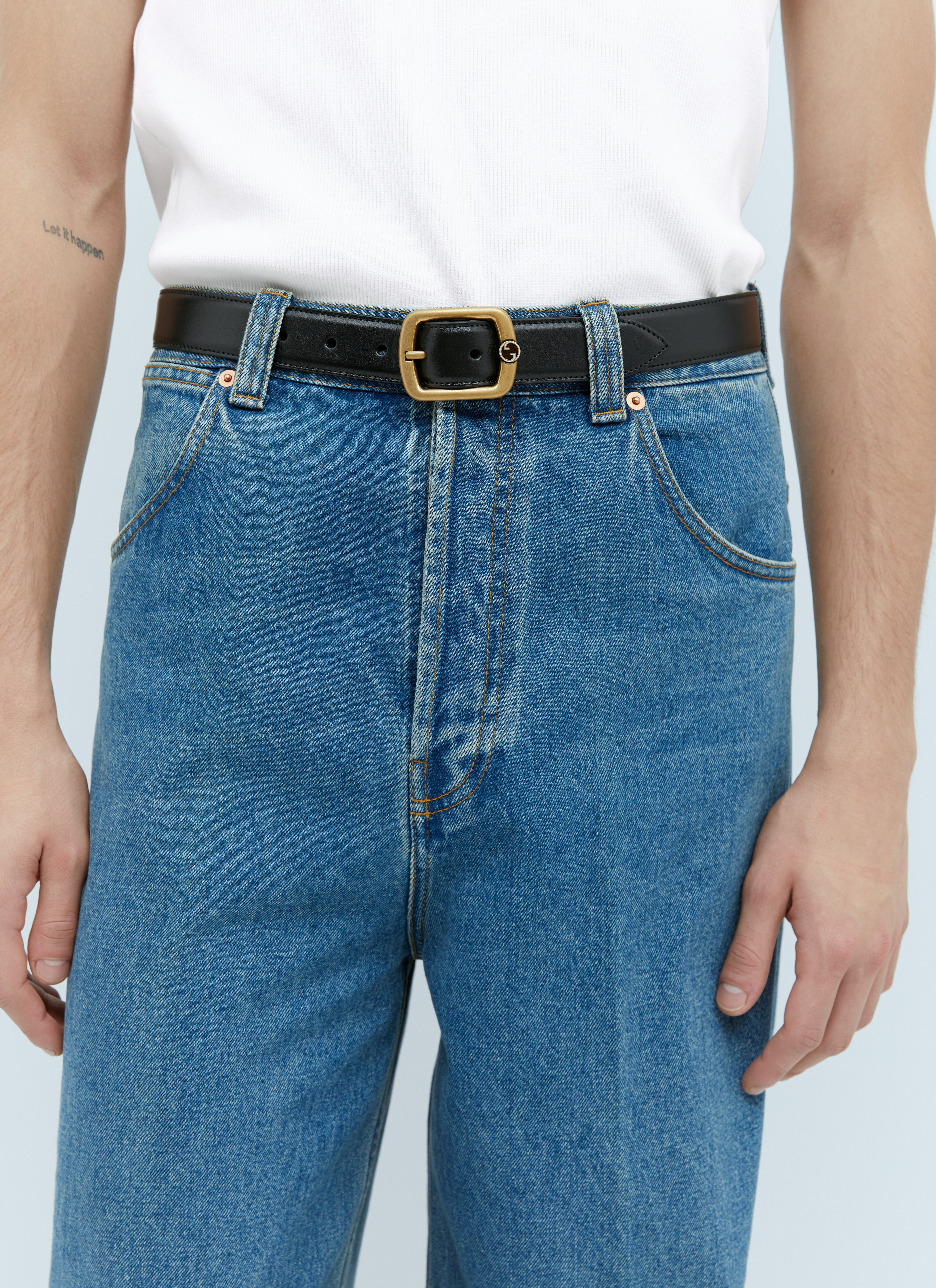 Rectangle Buckle Leather Belt - 4