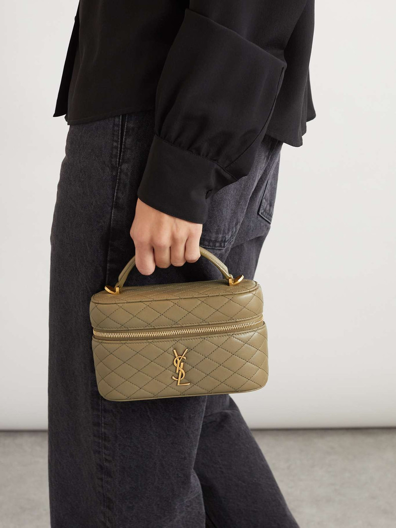 SAINT LAURENT Gaby Vanity quilted leather shoulder bag Green outlook