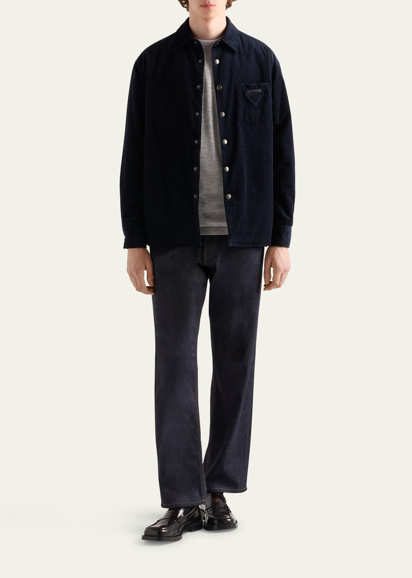 Men's Cashmere and Cotton Corduroy Snap-Front Overshirt - 2