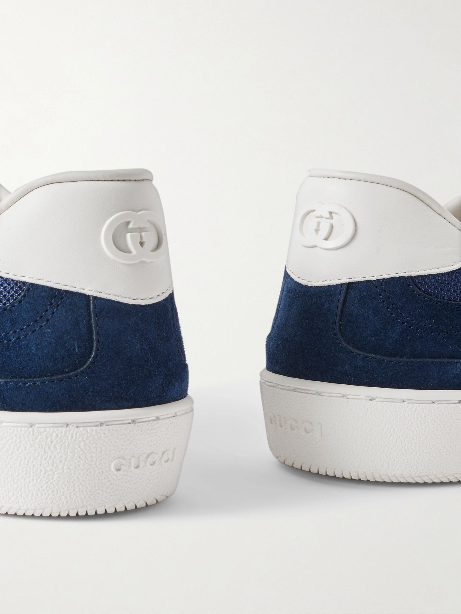 Leather-Trimmed Suede and Mesh Sneakers Midnight blue - 5