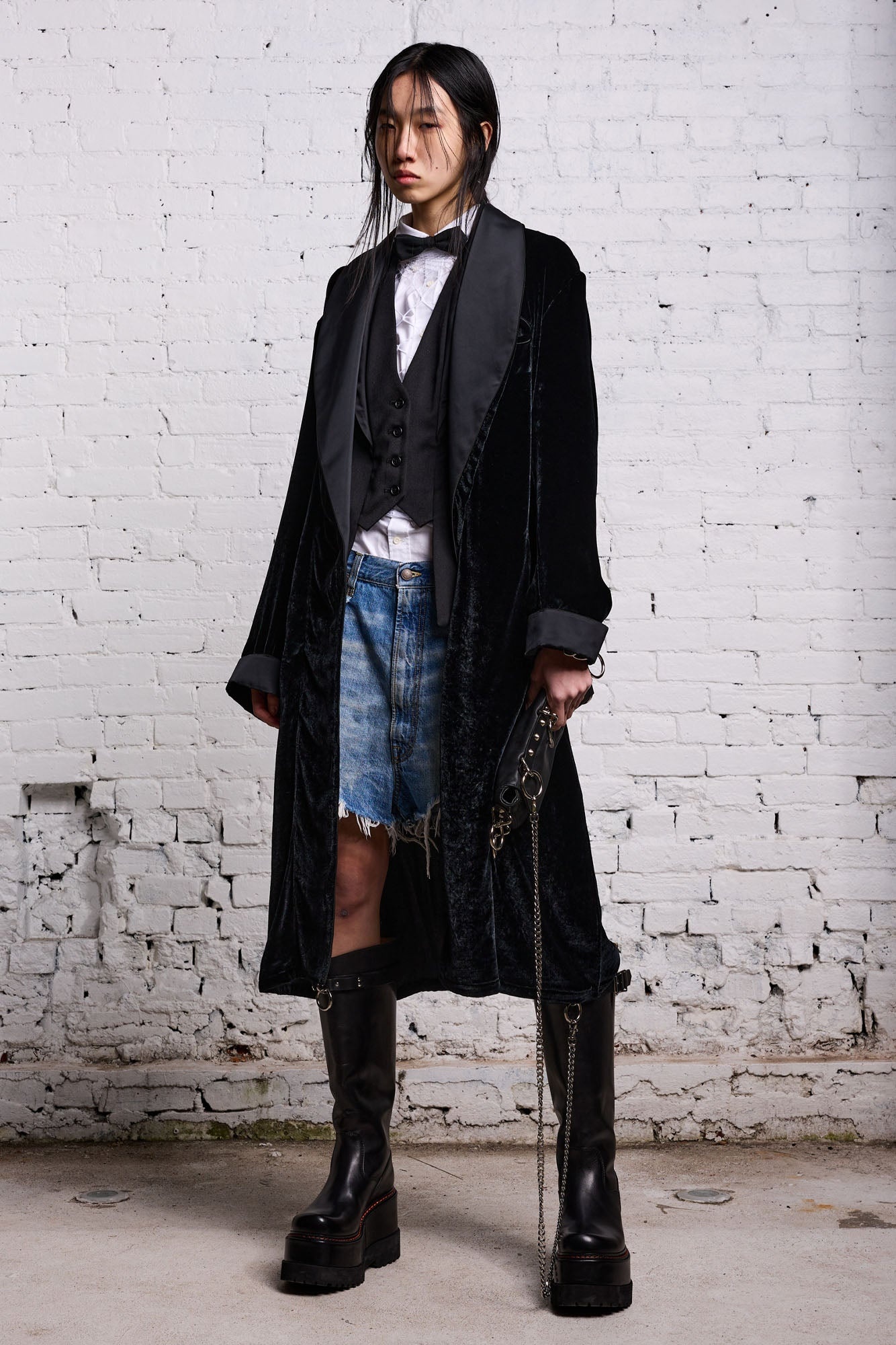 PIPED SMOKING ROBE - BLACK VELVET - 1