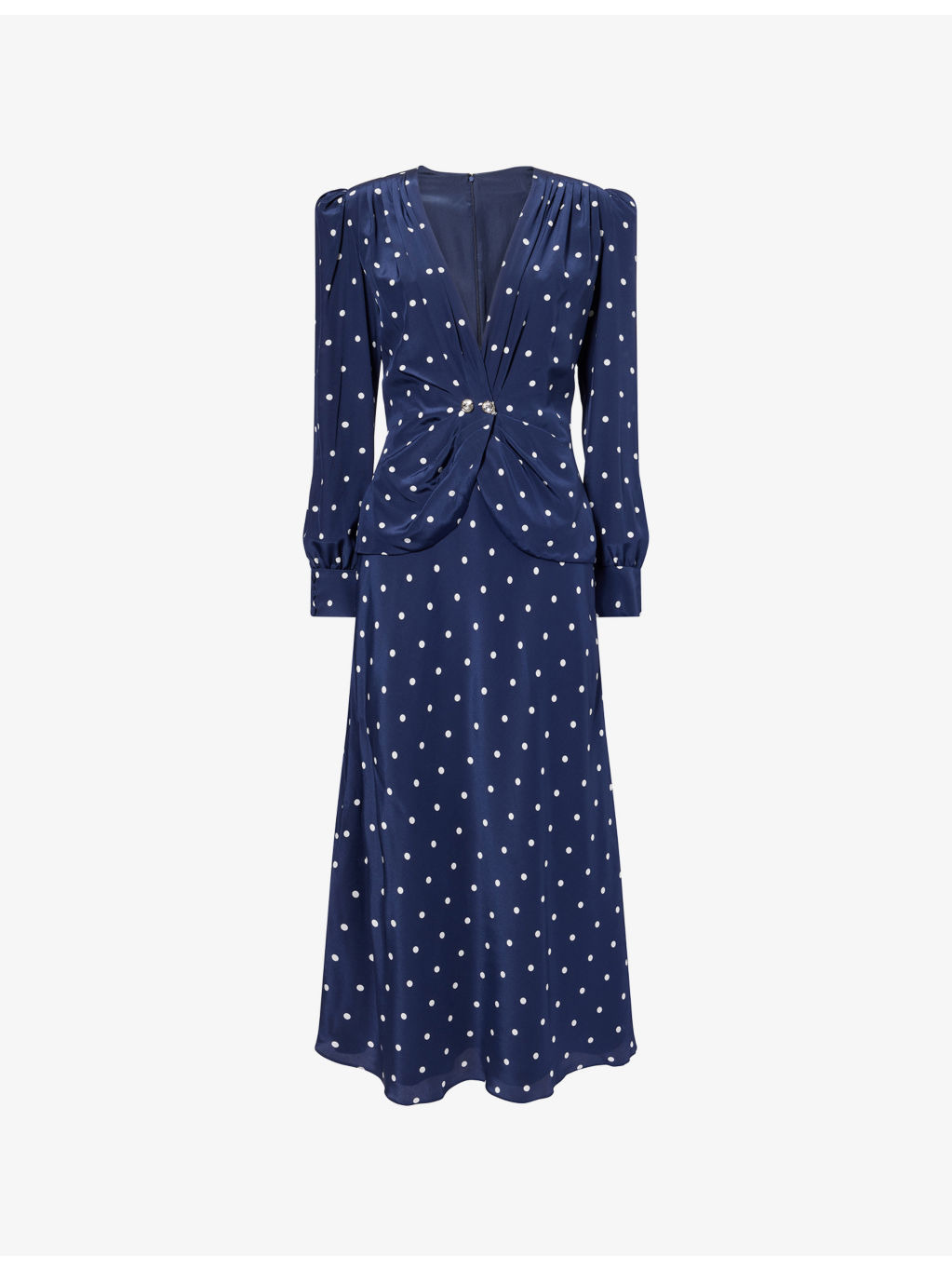 Polka-Dot Plunge-V-Neck Silk Midi Dress - 1