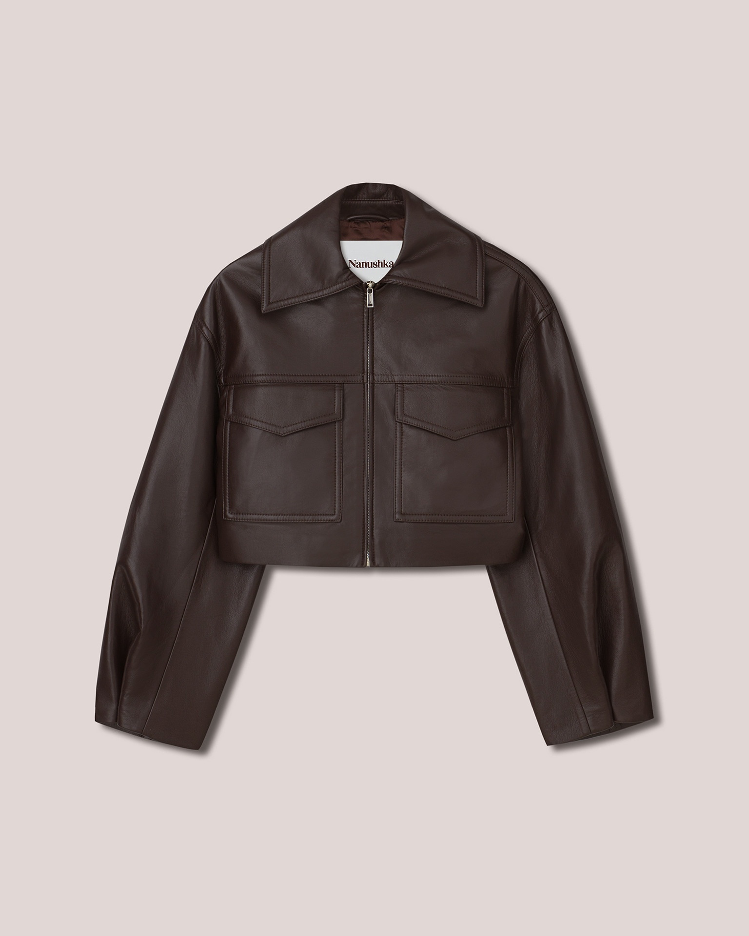 SAPIR - Slim regenerated leather boxxy cropped jacket - Dark brown - 1