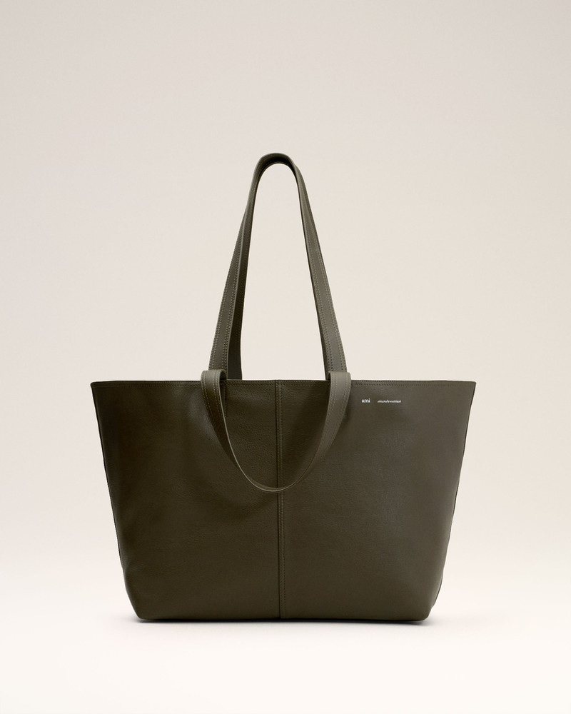GREEN LEATHER MIDI TOTE BAG 1
