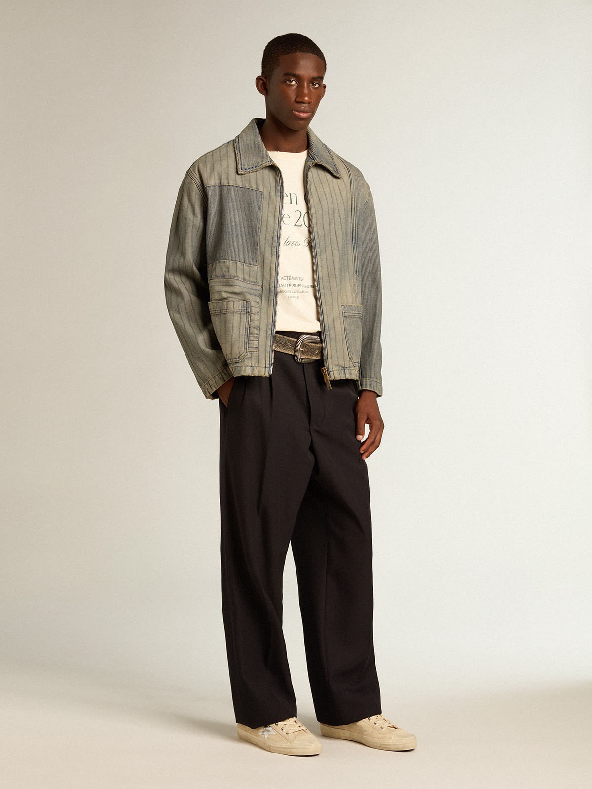 Men’s denim jacket with stripes and patches on the front - 3