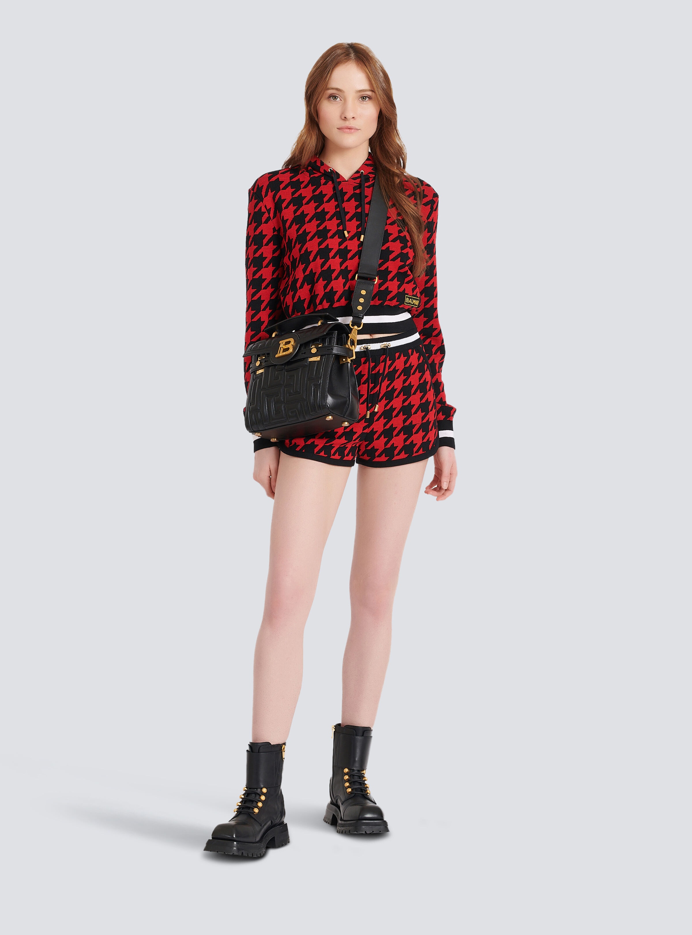 Houndstooth print knit shorts - 2