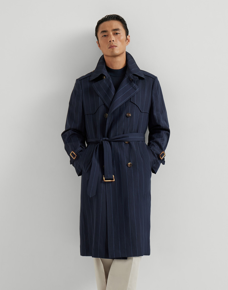 Virgin wool and linen chalk stripe trench 5