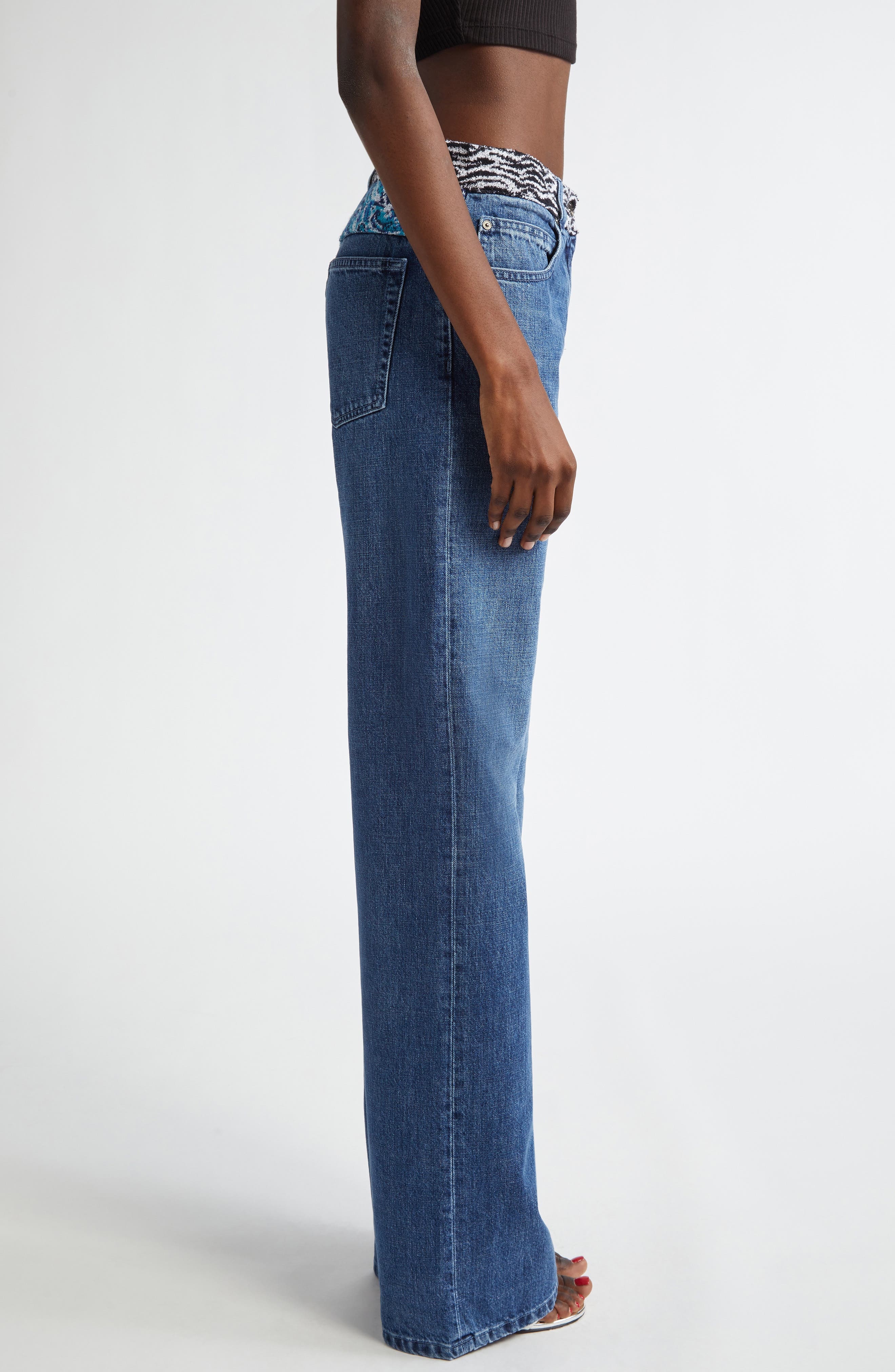 Missoni Knit Waistband Wide Leg Jeans in Blue Denim at Nordstrom - 4