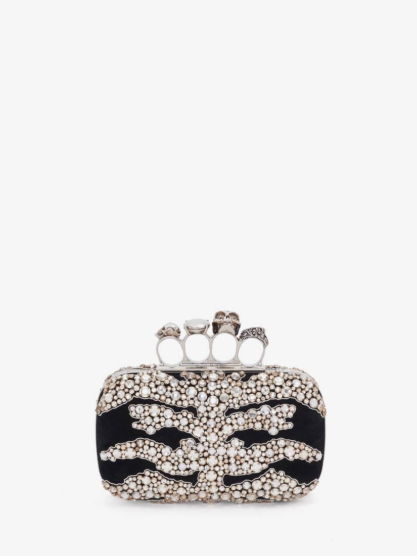 Women's Skull Four Ring Clutch in Black/silver - 1