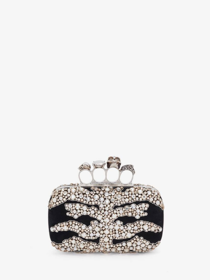 Women's Skull Four Ring Clutch in Black/silver 1
