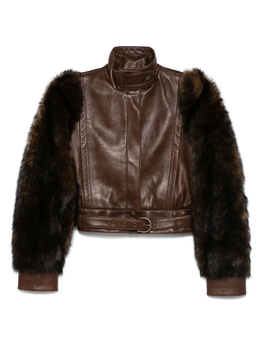 Introducing the 'CROPPED LEATHER FUR JACKET' by CHLOE, a stunning addition to your outerwear collect - 1