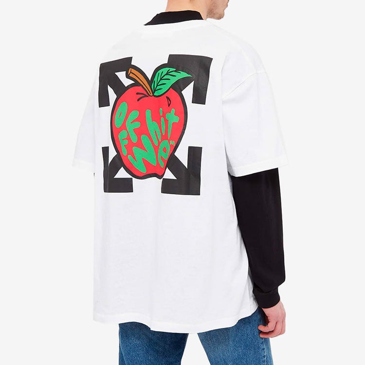 Off-White Apple Printing Short Sleeves Relaxed Fit Mens White OMAA038S21JER0150125 - 4