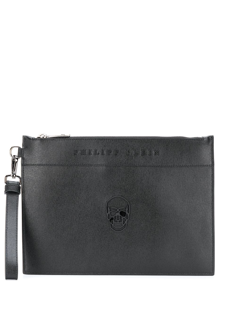 skull-detail leather clutch bag - 1