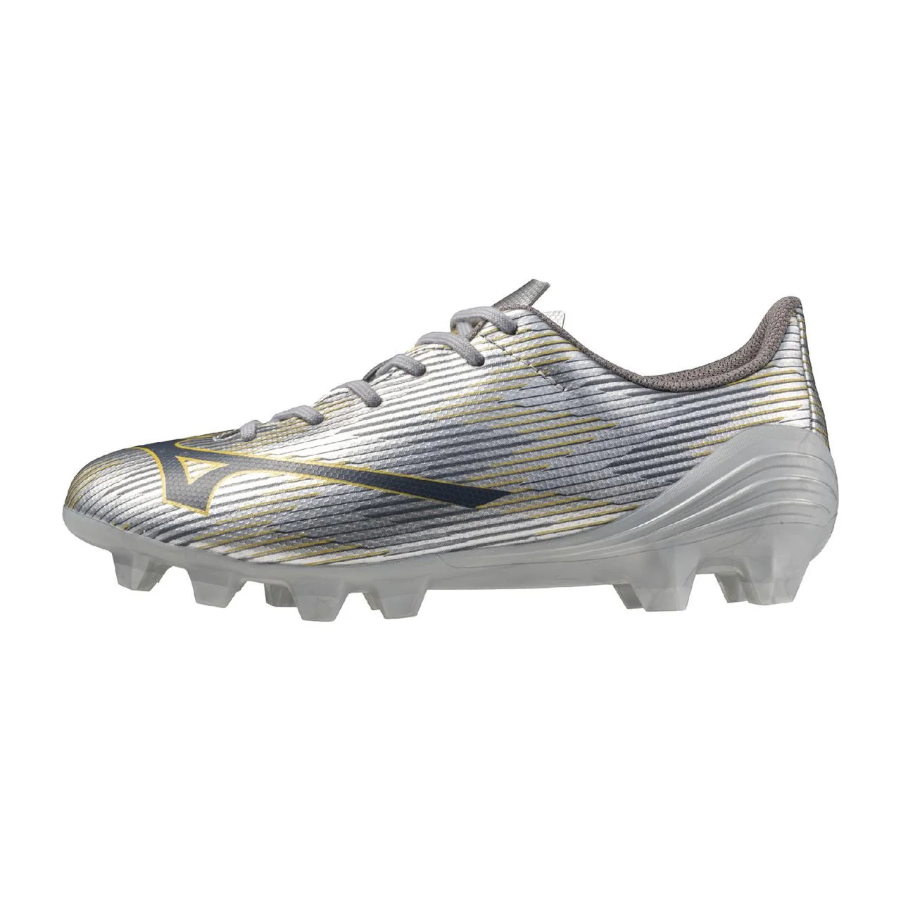 Mizuno Alpha II Select Junior FG Firm Ground Soccer Cleat, Silver/Gold - 1