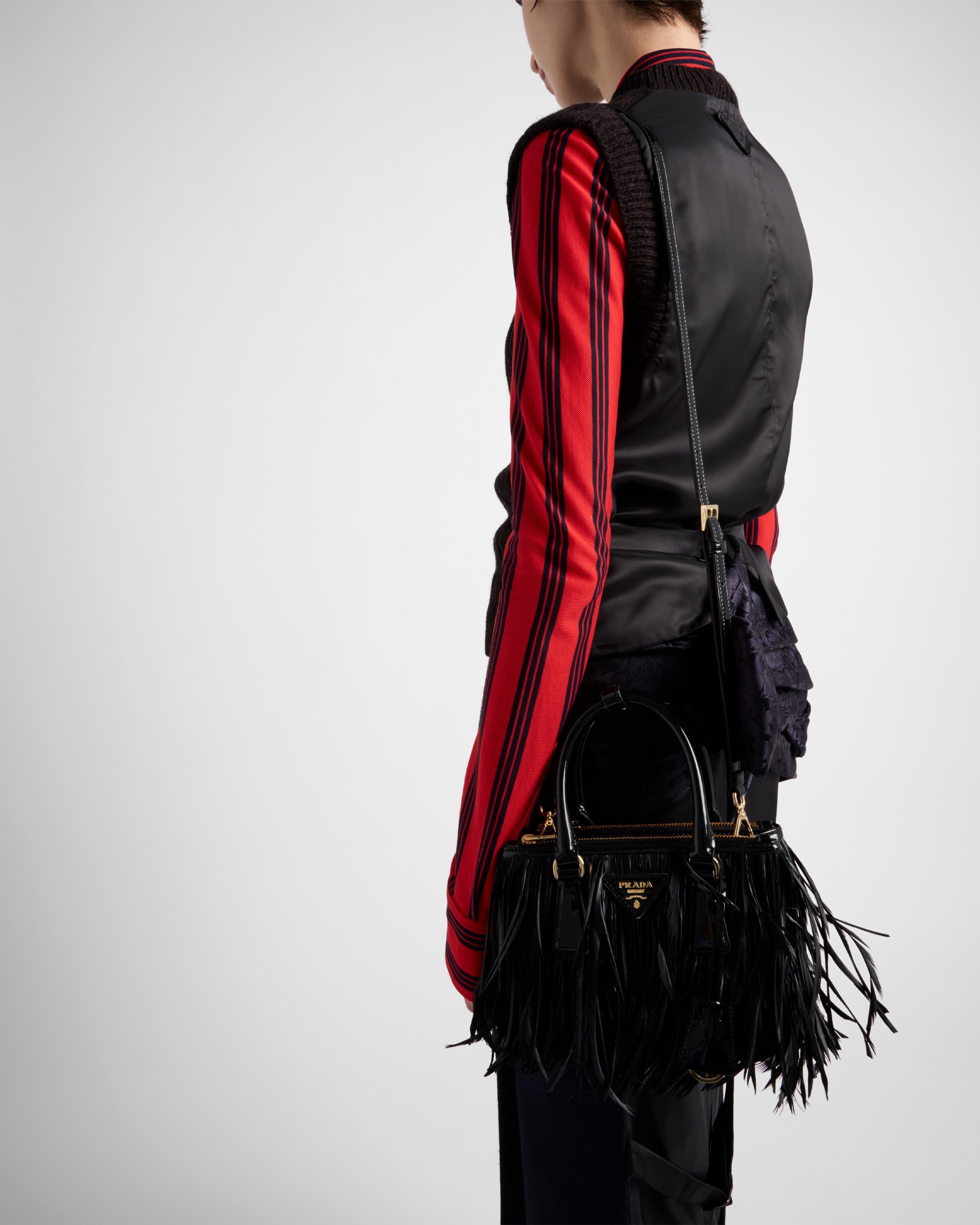 Prada Galleria mini-bag with feather trim - 9