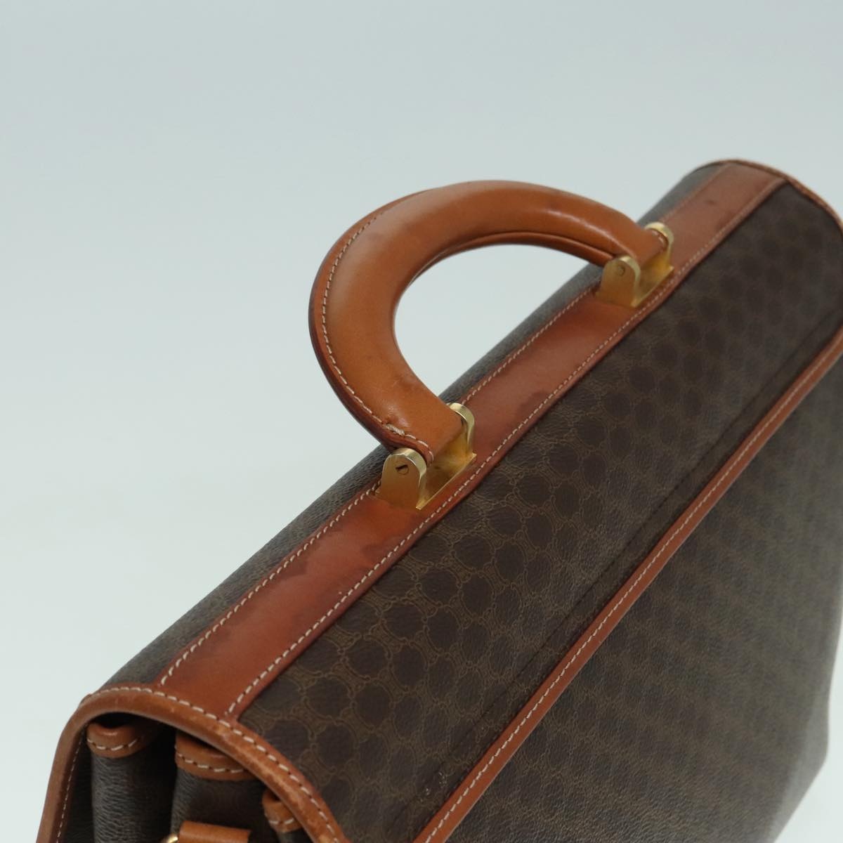 CELINE Macadam Canvas Hand Bag Pvc Leather Brown Gold - 6