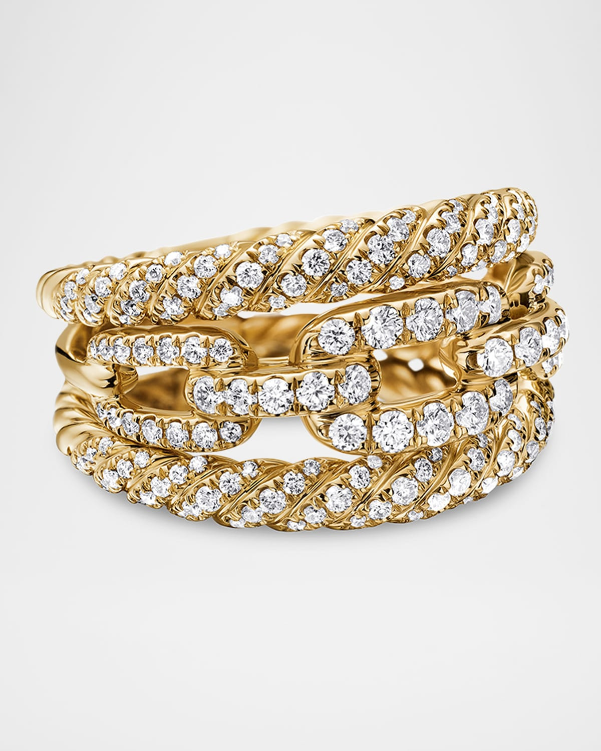 3-Row Full Pave Stax Ring with Diamonds and 18k Yellow Gold - 1