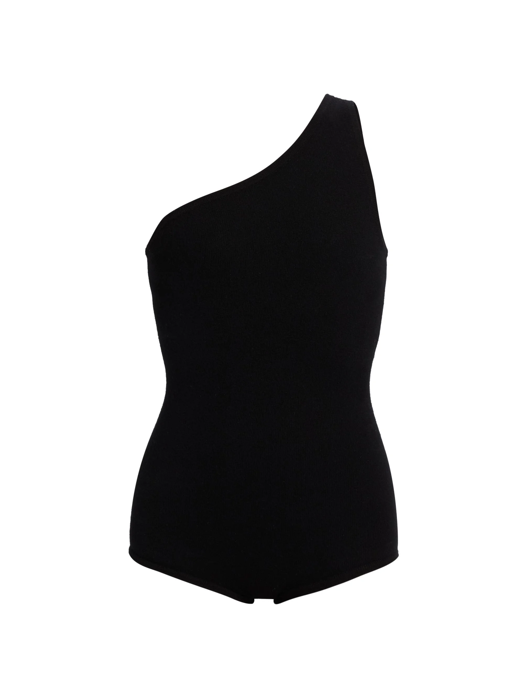 Women's Stretch-Cashmere One-Shoulder Sleeveless Bodysuit - Black - 1