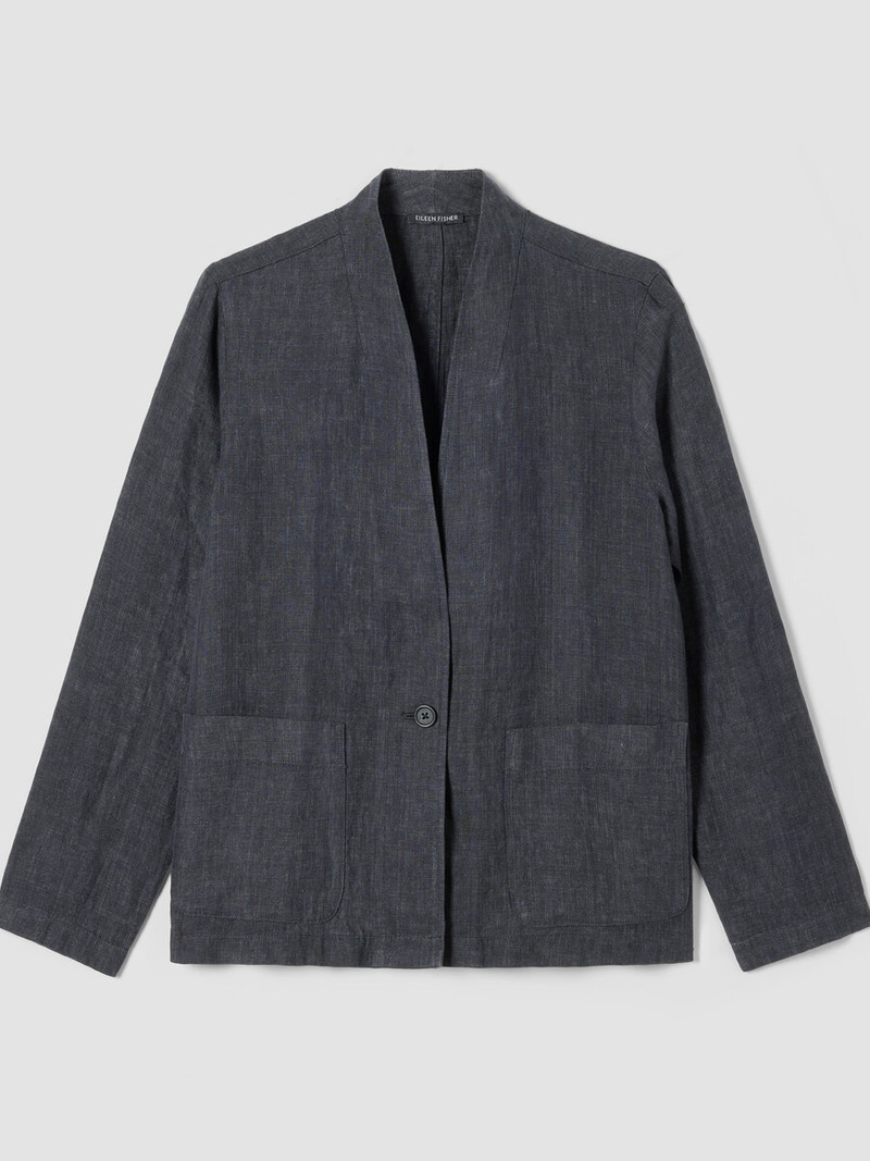 Washed Organic Linen Délavé High Collar Jacket 1
