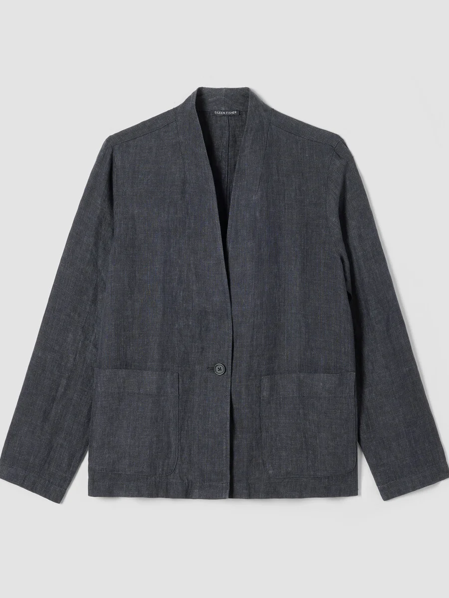 Washed Organic Linen Délavé High Collar Jacket - 1