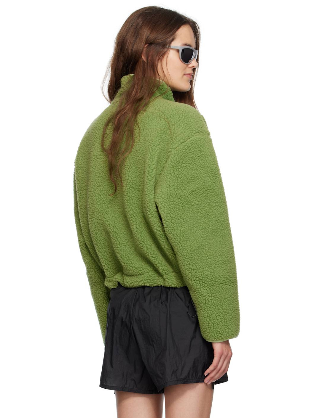 Green Cropped Wool Pile Fleece Jacket - 3