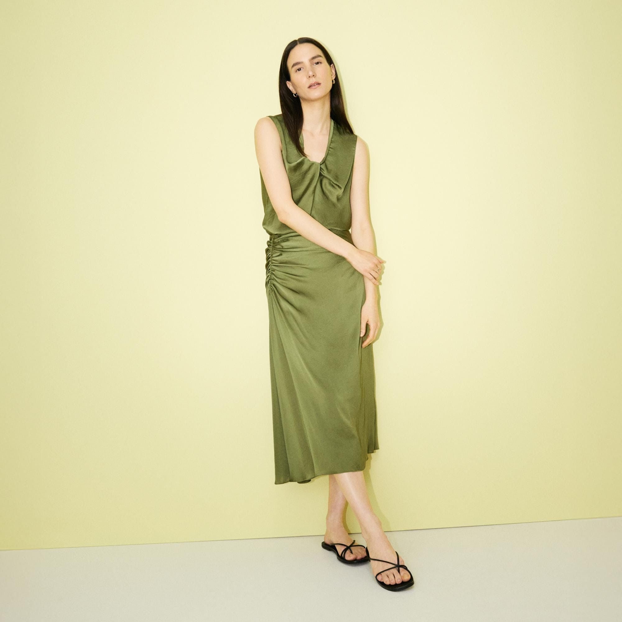 Ruched Midi Skirt in Crushed Satin - 8