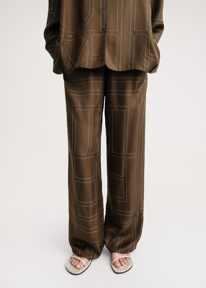Monogram silk pj bottoms mocha - 5