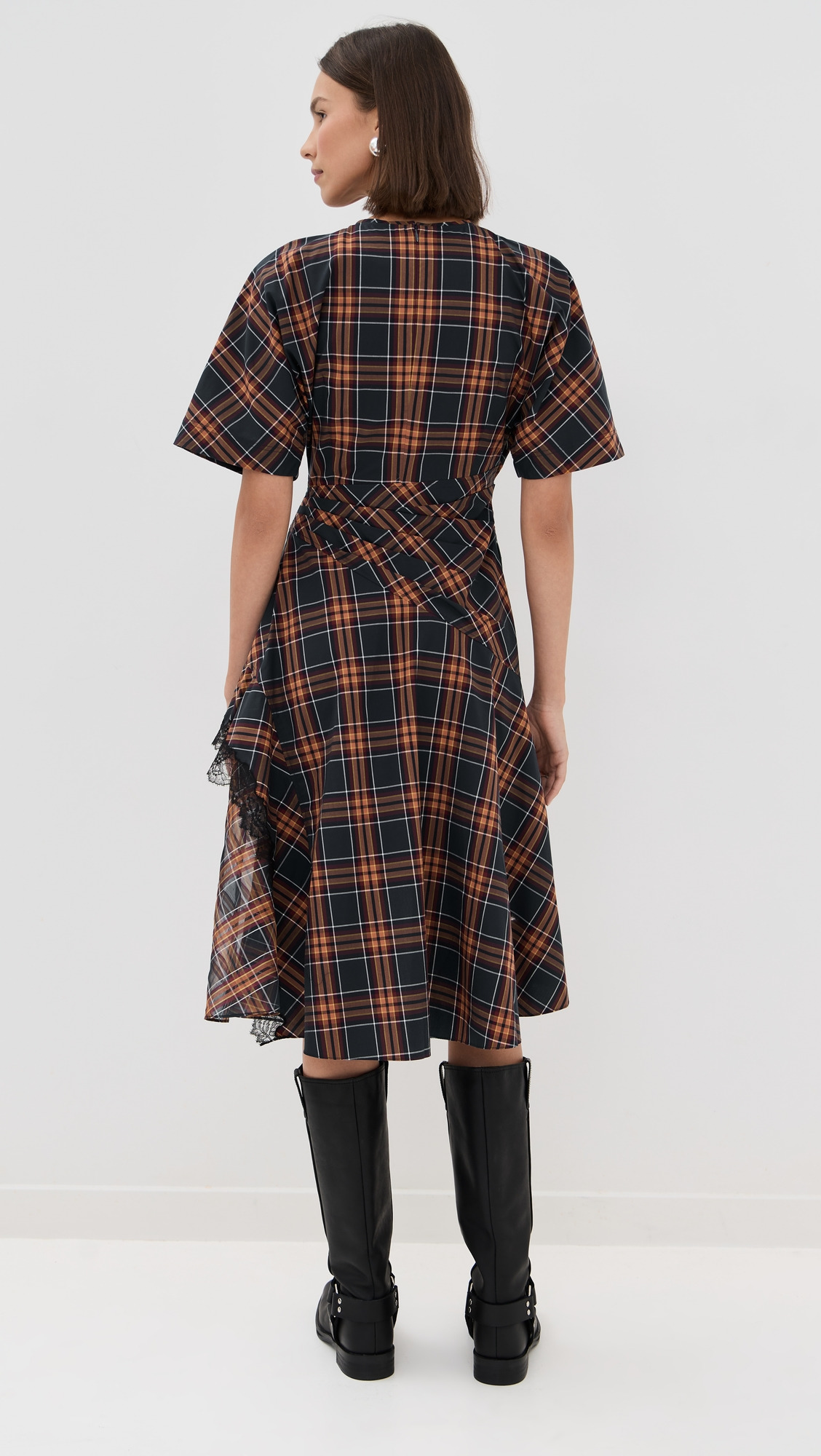 Short Sleeve Draped Dress with Organza Combo - 3
