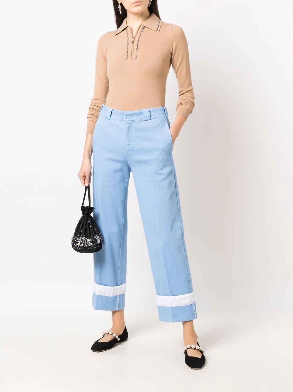 turn-up hem denim trousers - 2