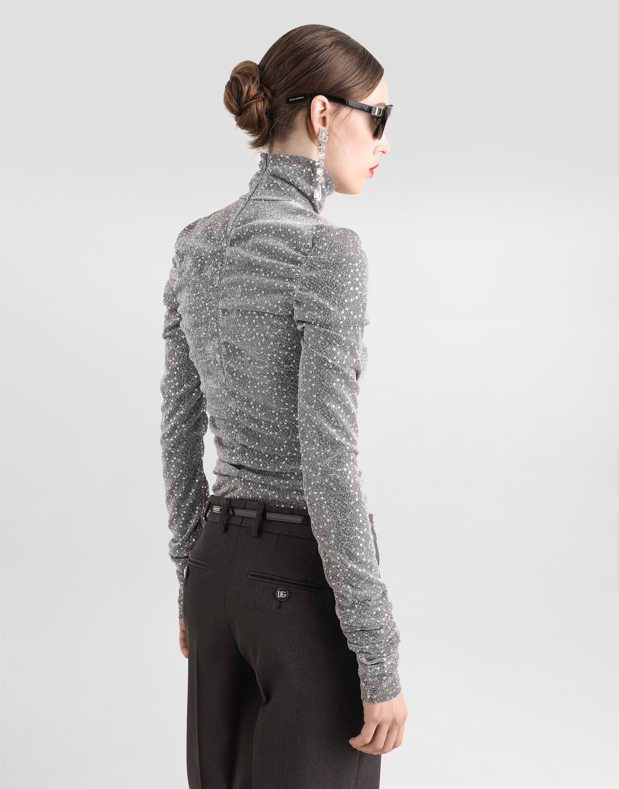 Draped sequined turtle-neck top - 5