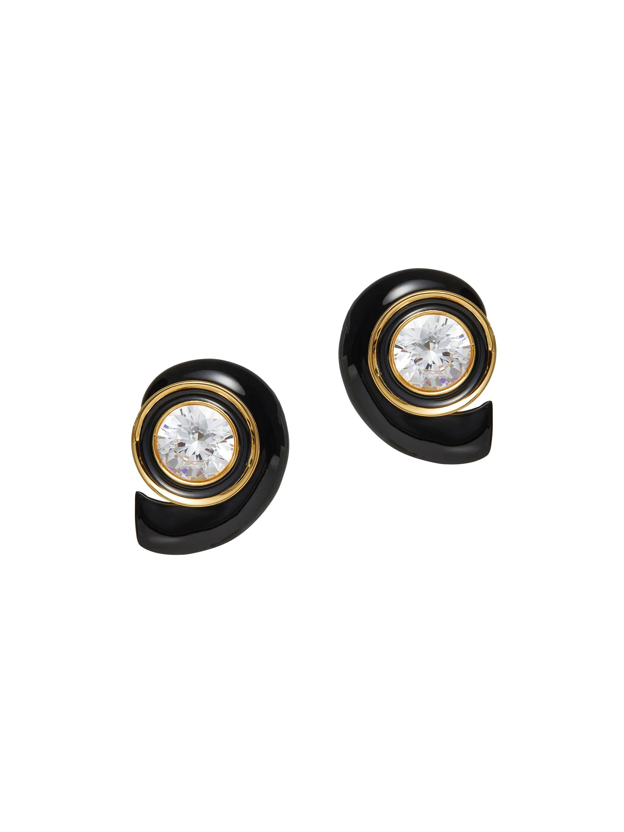 Women's Deco Swirl 14K-Gold-Plated, Enamel & Crystal Stud Earrings - Jet - 1