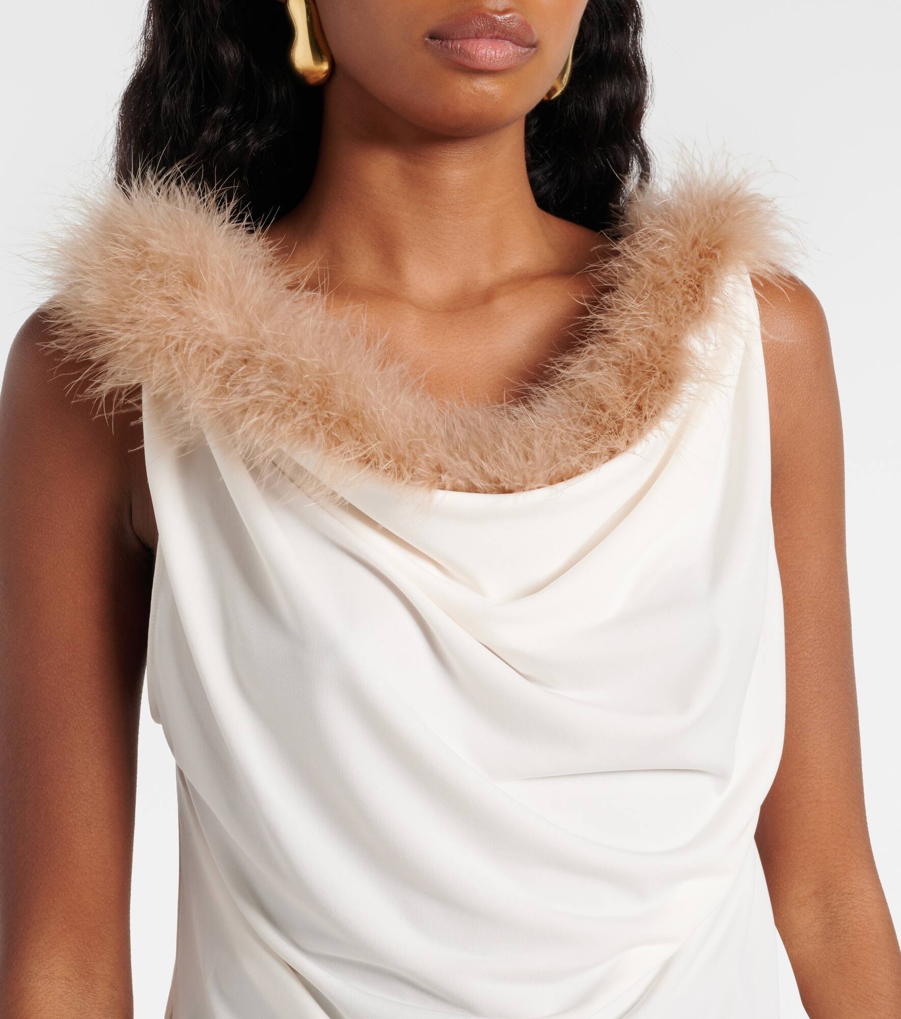 Boa feather-trimmed jersey top - 4
