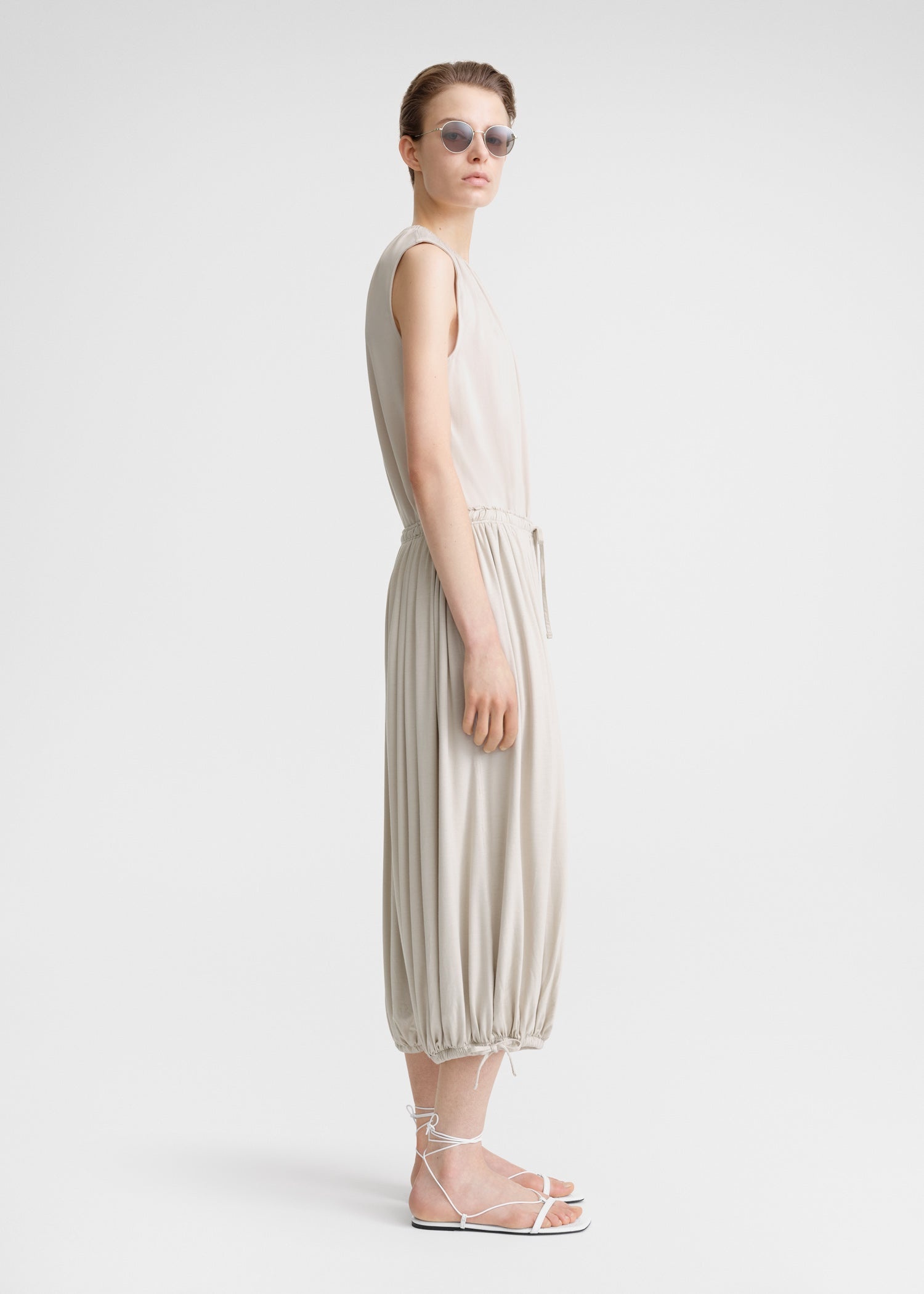 Gathered-neck jersey top pebble - 3