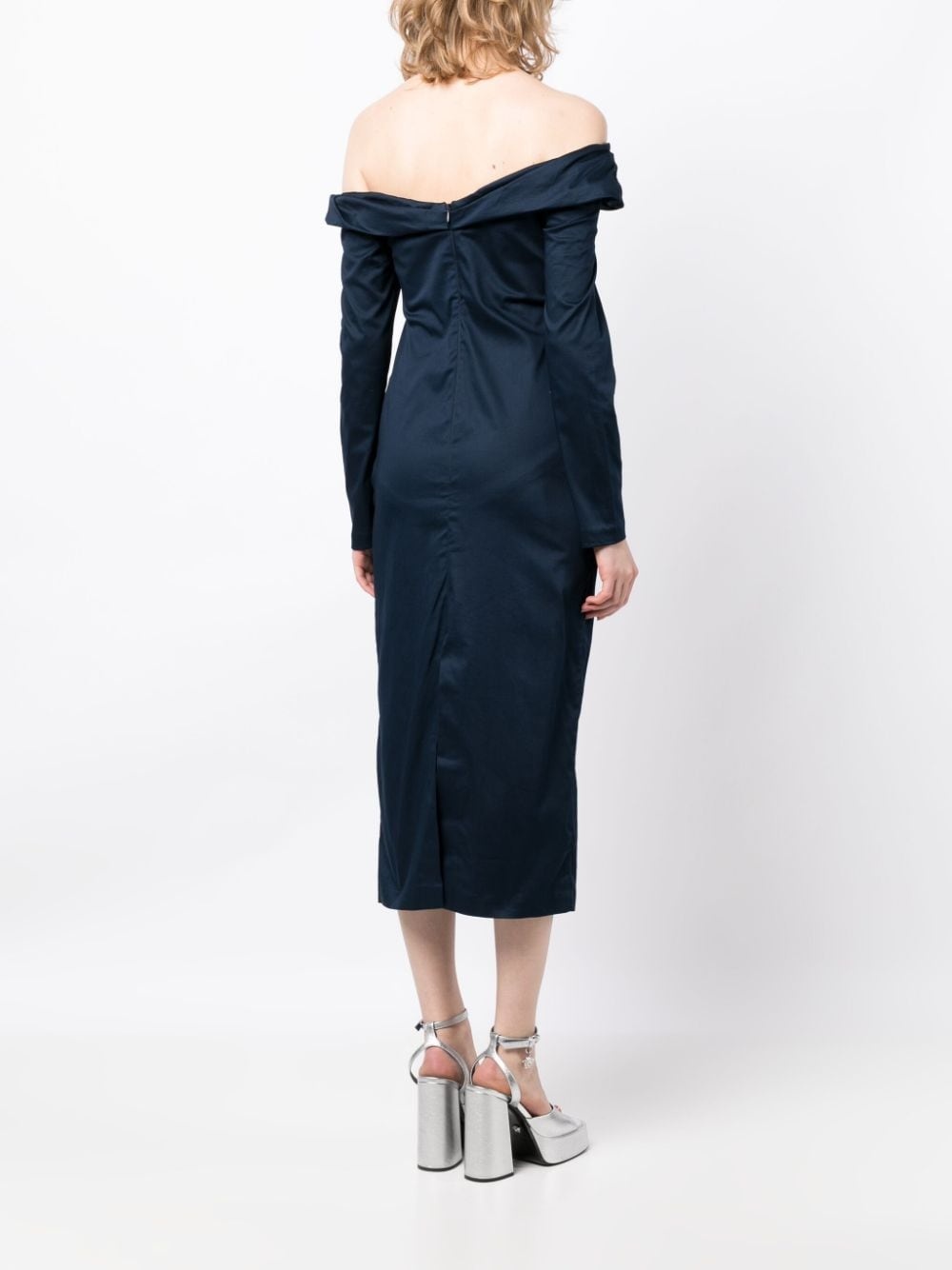 off-shoulder long-sleeve midi dress - 4