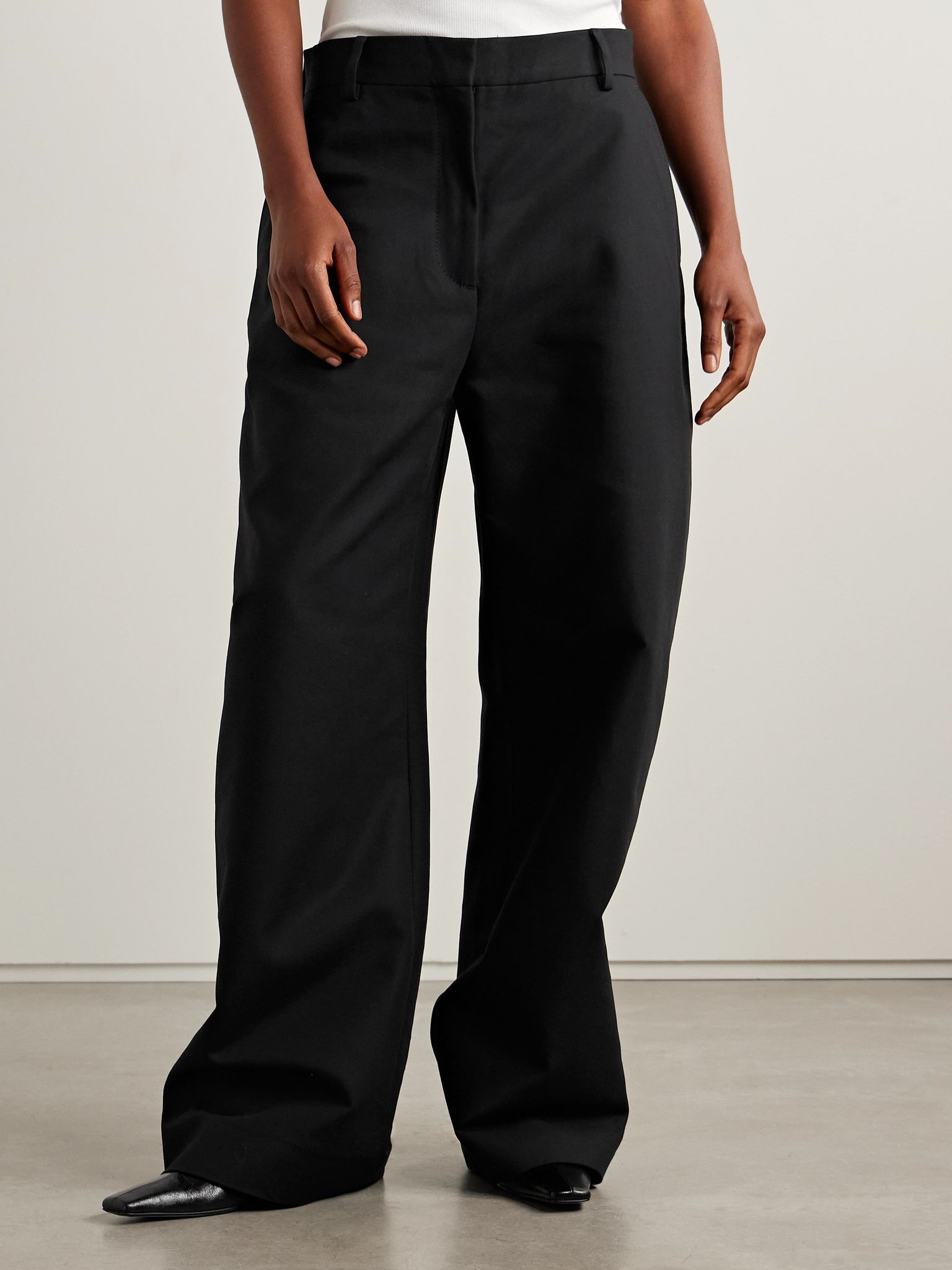 Organic cotton-sateen wide-leg pants Black - 3