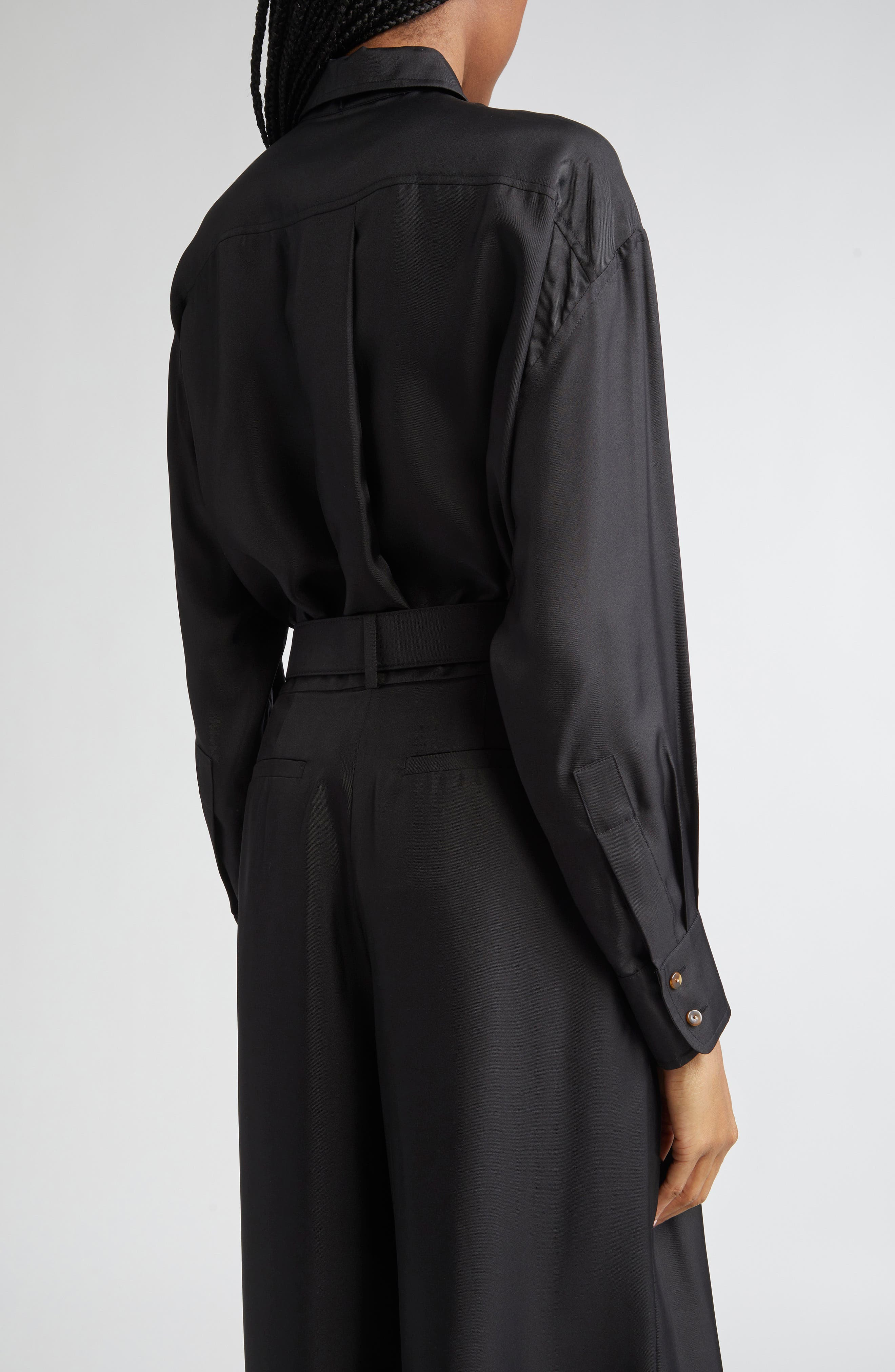 Zimmermann Relaxed Tie Silk Button-Up Shirt in Black at Nordstrom - 3