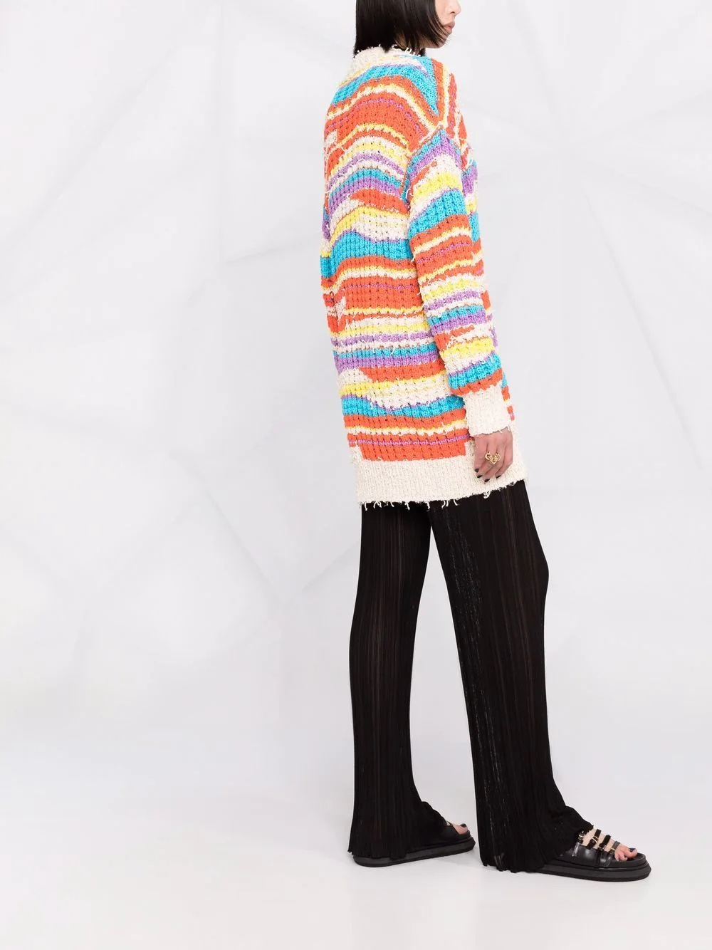 striped chunky knit cardigan - 6