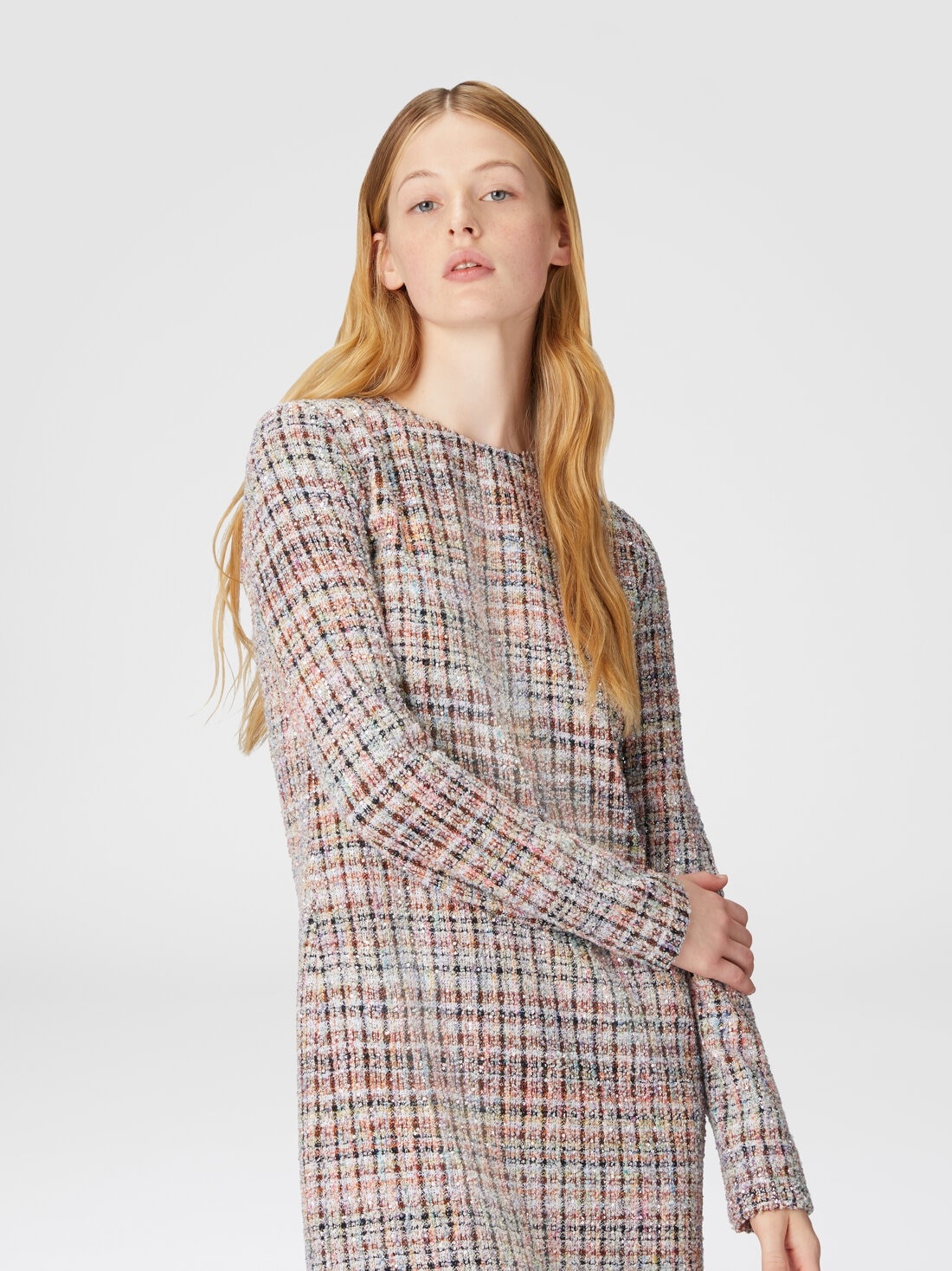 Bouclé checkered mini-dress with sequins - 4