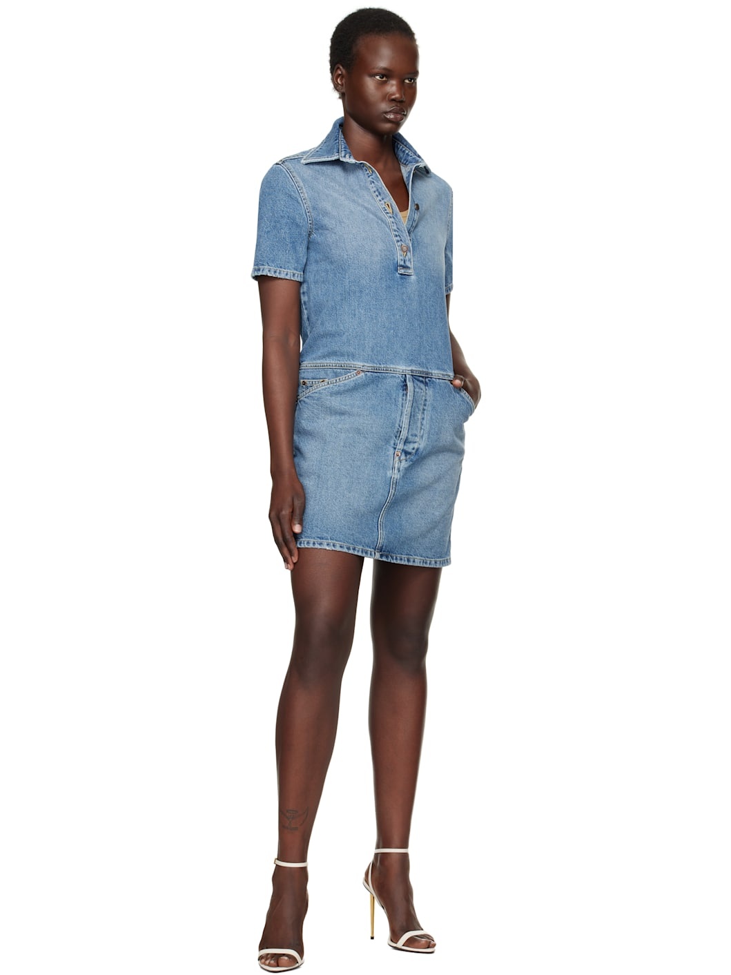 Blue Laurel Crown Emblem Denim Minidress - 4