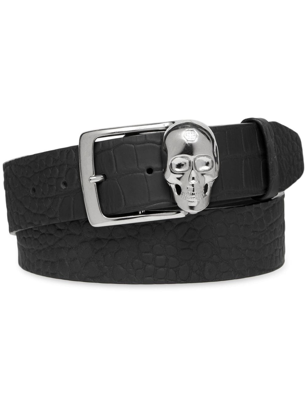 skull-buckle leather belt - 1