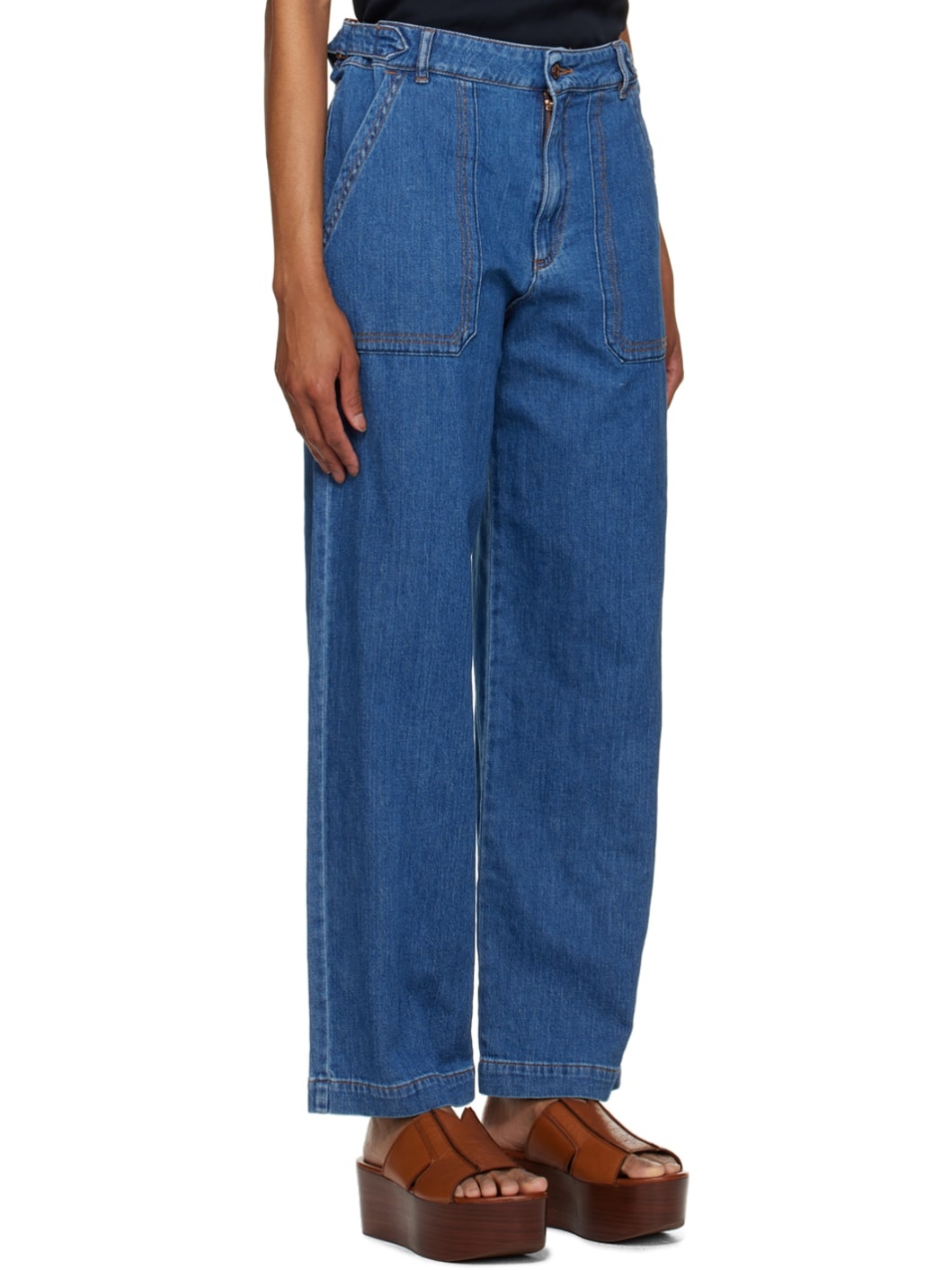 Navy Cinch Strap Jeans - 2