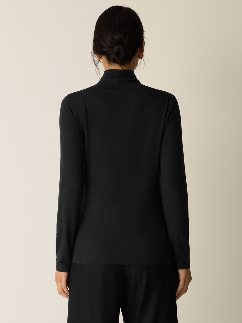 Sheer Cotton Blend Knit Turtleneck Top 4