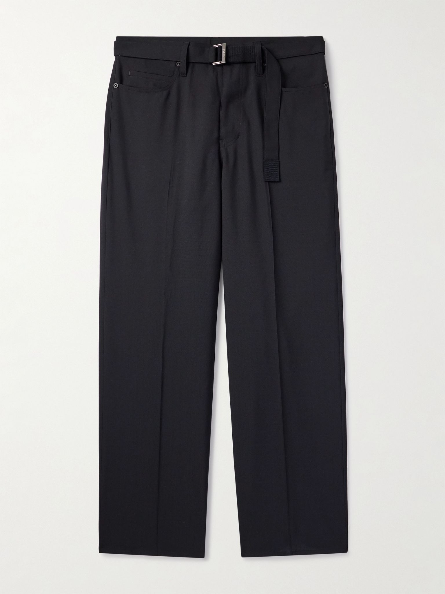 Straight-Leg Belted Grain de Poudre Trousers Black - 1