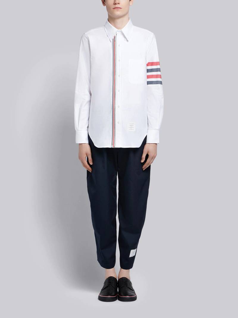 White Oxford Bicolor 4-bar Zip-front Shirt 4