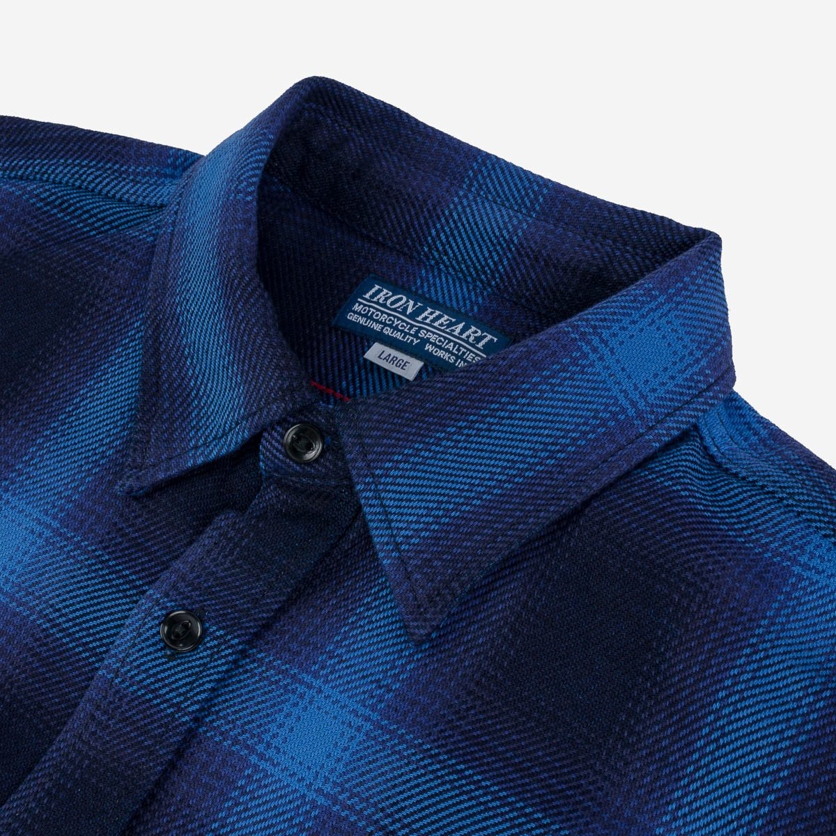 IHSH-349-IND 9oz Selvedge Ombré Check Work Shirt - Indigo - 6