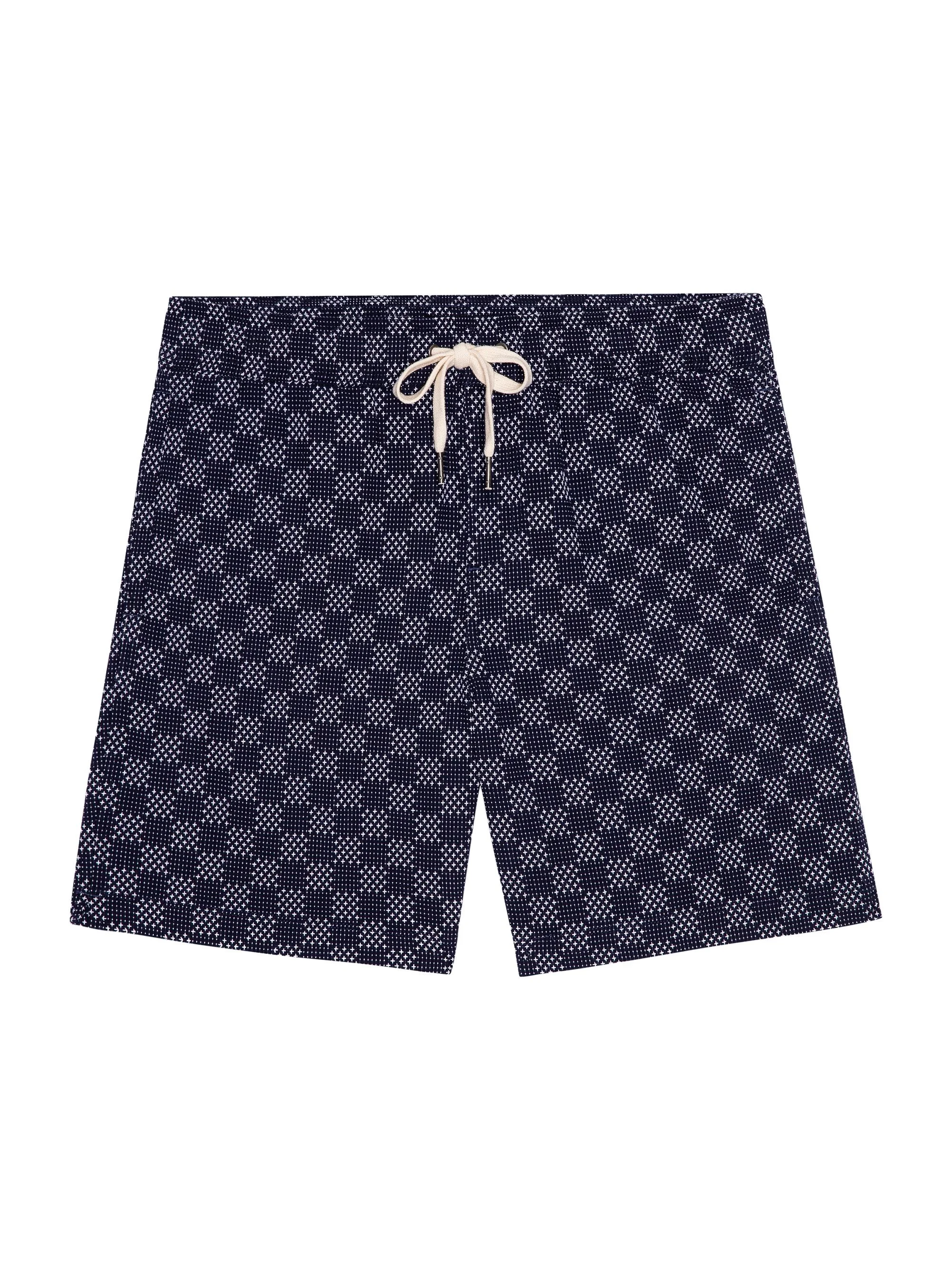 Men's Cruz Check Cotton Shorts - Navy Sashiko - 1