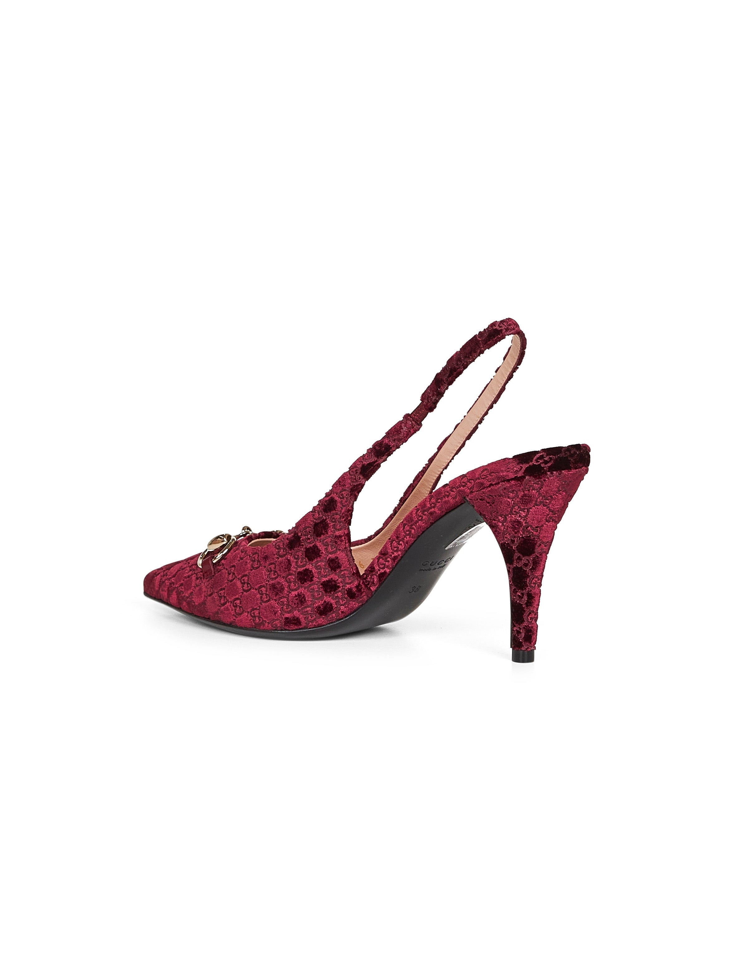 Gucci Women Burgundy Slingback Pumps With Horsebit - 3